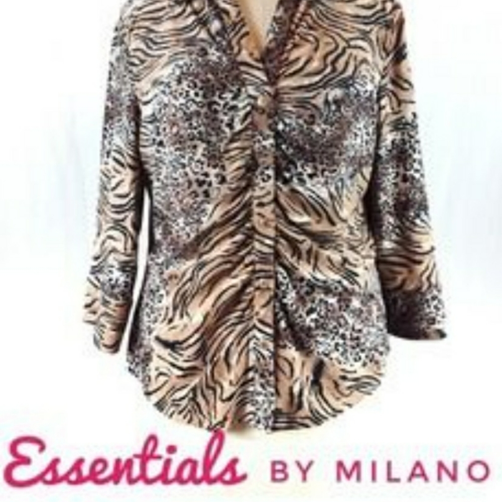 Essentials By Milano Animal Print Button Down Shirt - Picture 2 of 9